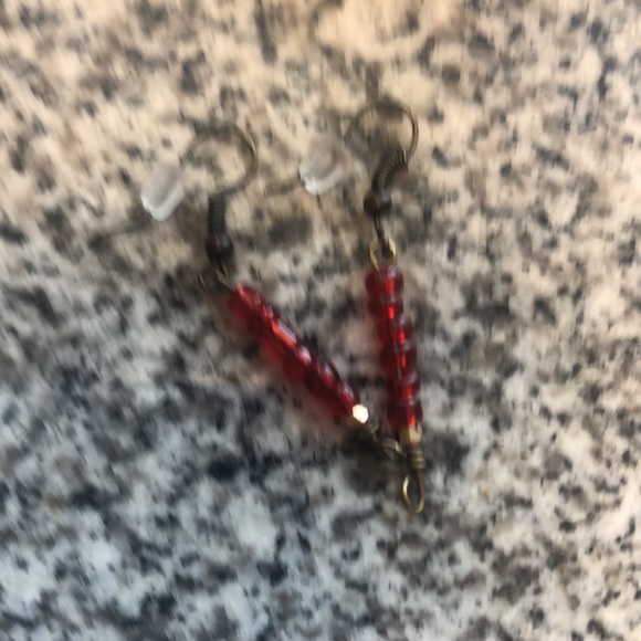 Southwest Red Beaded Earrings - Picture 2 of 2